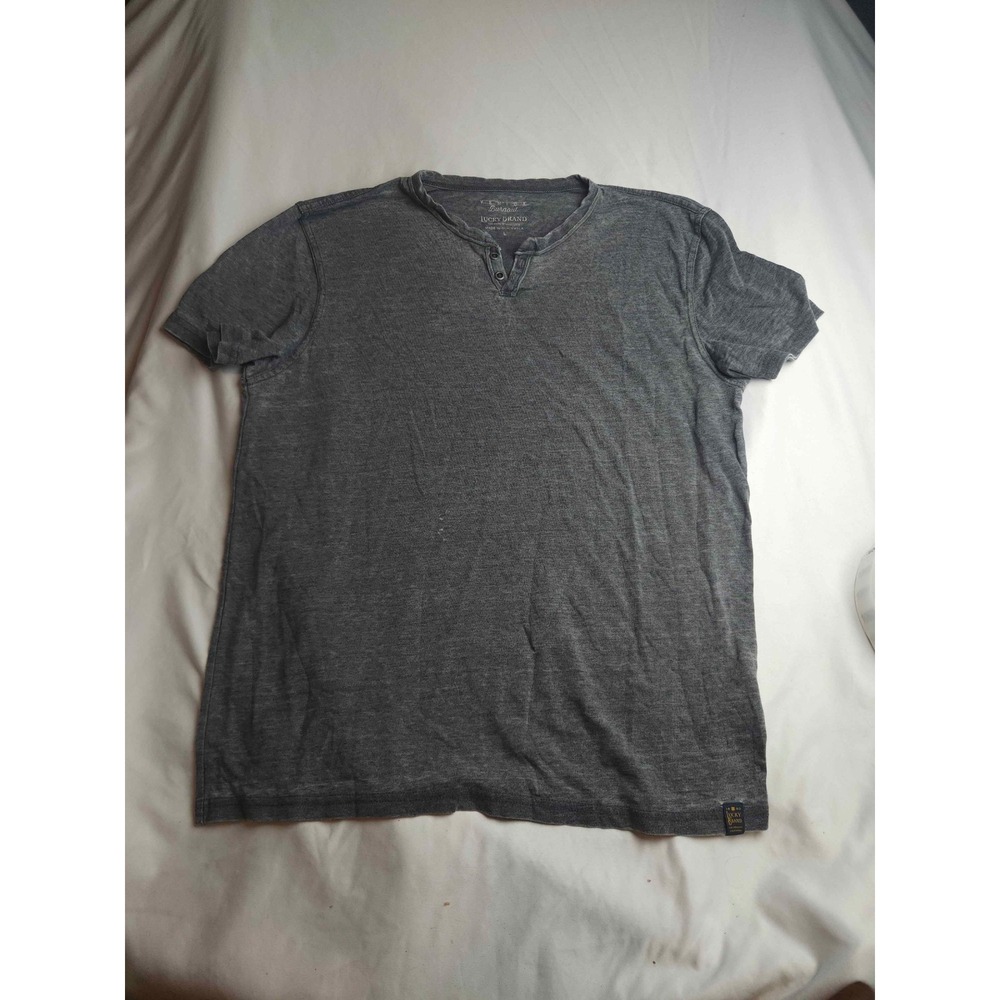 Lucky Brand Venice Burnout Henley Shirt Mens Large Gray Short Sleeve Tee